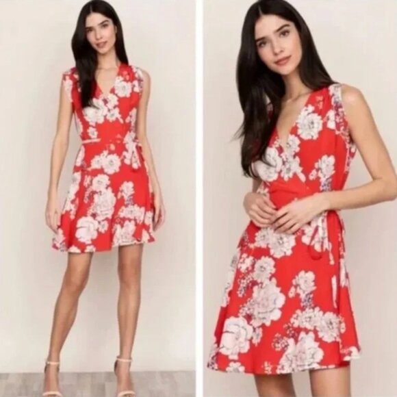 Yumi Kim Soho Mixer Silk Wrap Dress in Sweet Jasmine Red, XS - Picture 1 of 7